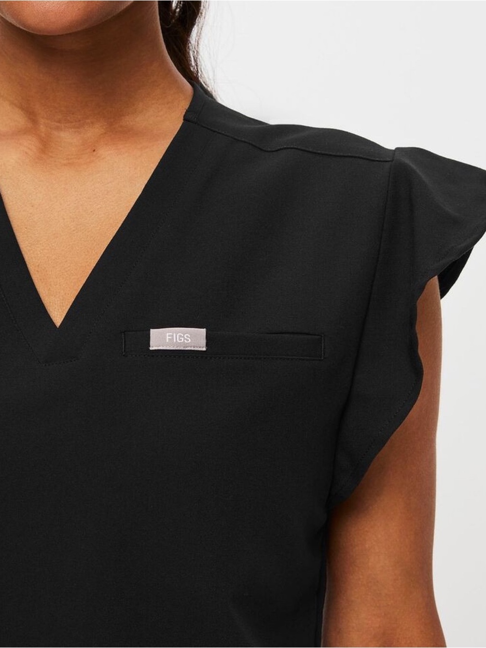 Figs Natal Flutter Sleeve Discontinued Black Women’s Scrub Top